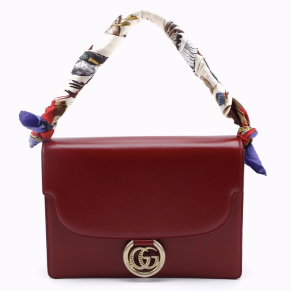 Gucci Handbags - SOLD - Gucci Red Leather Shoulder Bag with Scarf